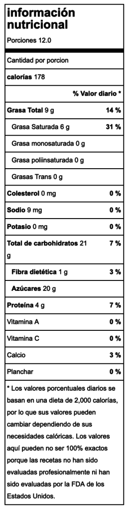 Valor nutricional Flan de coco tradicional