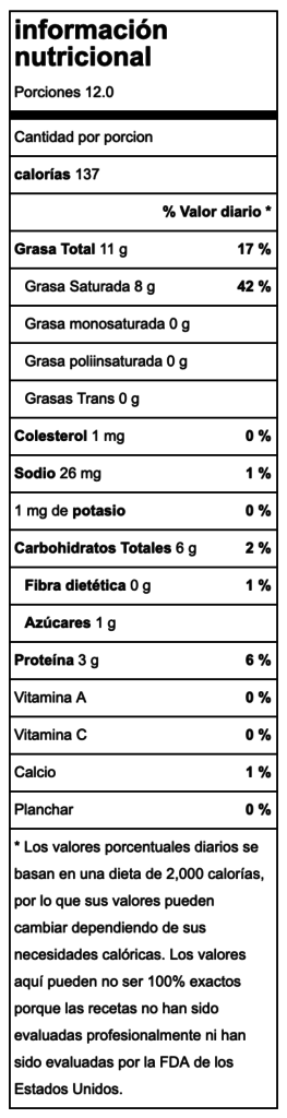 Valor nutricional Flan de coco saludable